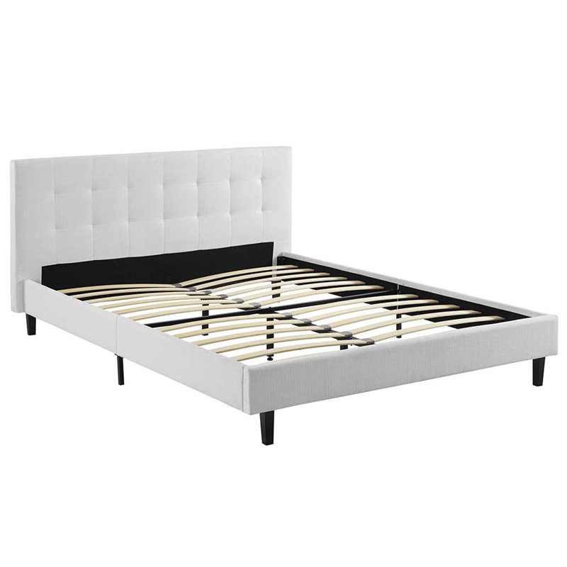 Pemberly Row Full Modern Polyester Fabric and Wood Bed in White