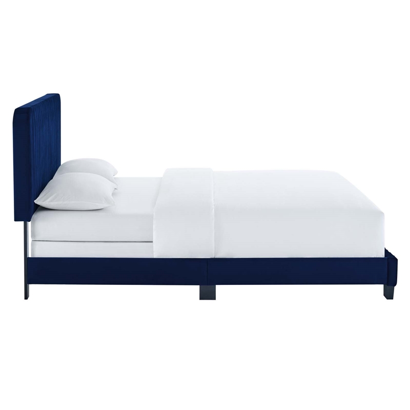 Pemberly Row Channel Tufted Performance Velvet King Bed in Navy