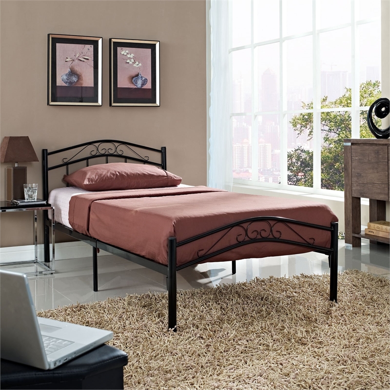 Pemberly Row Modern Solidly Welded Iron Twin Bed in Black Finish