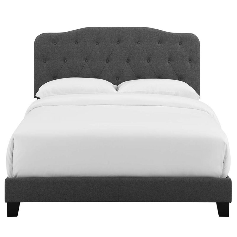 Pemberly Row King Upholstered Polyester Fabric Bed in Gray Finish