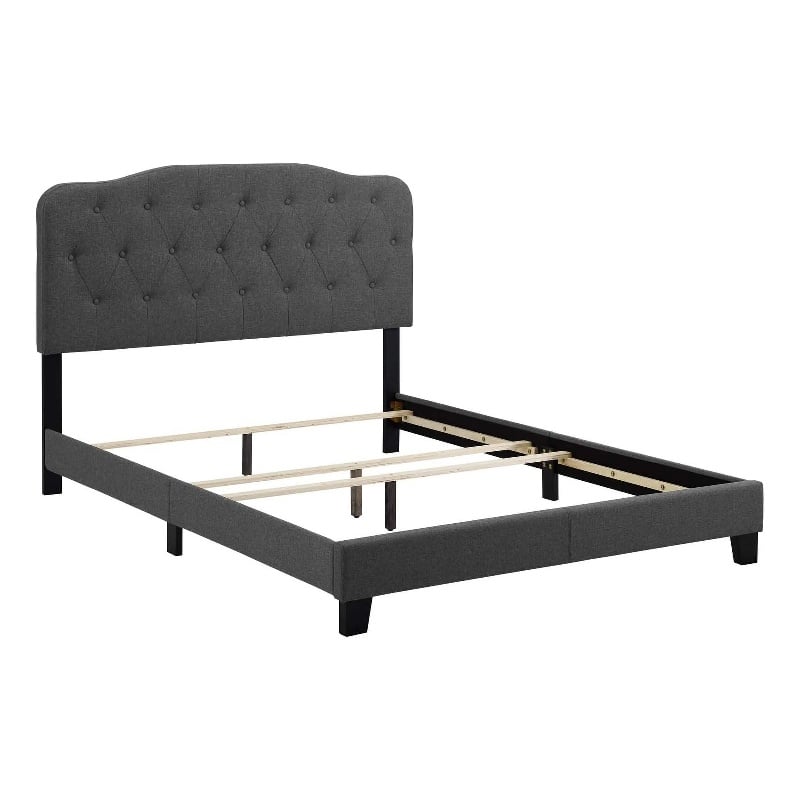 Pemberly Row King Upholstered Polyester Fabric Bed in Gray Finish