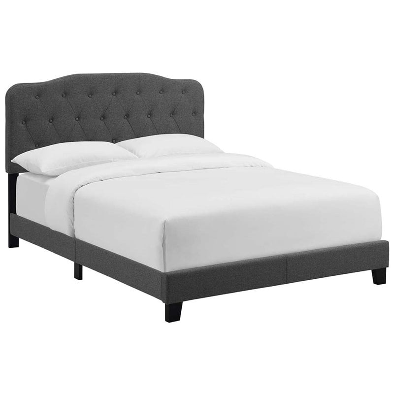 Pemberly Row King Upholstered Polyester Fabric Bed in Gray Finish