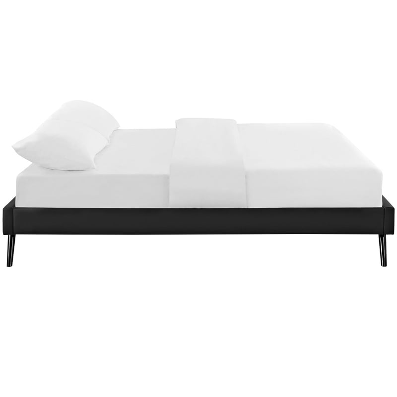 Pemberly Row Faux Leather Upholstered Queen Platform Bed in Black