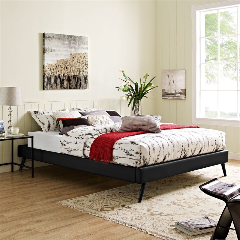 Pemberly Row Faux Leather Upholstered Queen Platform Bed in Black