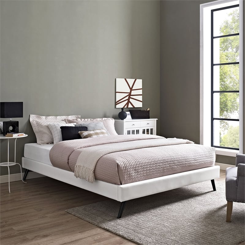 Pemberly Row Faux Leather Upholstered Queen Platform Bed in White