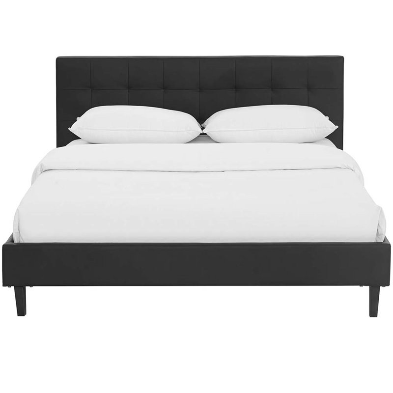Pemberly Row Full Faux Leather Vinyl and Wood Bed in Black Finish