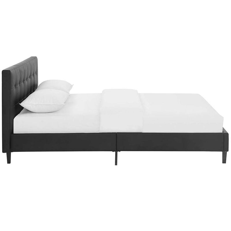 Pemberly Row Full Faux Leather Vinyl and Wood Bed in Black Finish