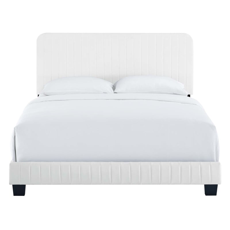Pemberly Row Channel Tufted Performance Velvet Queen Bed in White