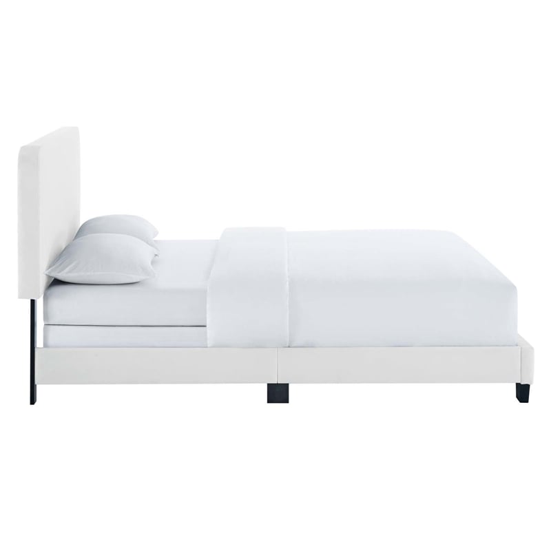 Pemberly Row Channel Tufted Performance Velvet Queen Bed in White
