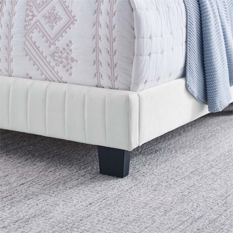 Pemberly Row Channel Tufted Performance Velvet Queen Bed in White