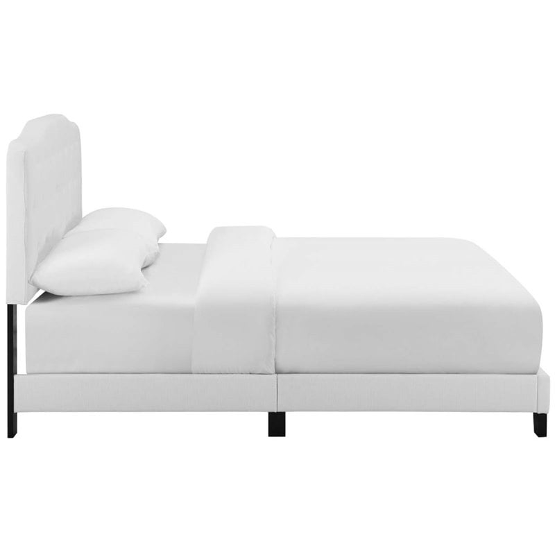 Pemberly Row Twin Upholstered Polyester Fabric Bed in White Finish