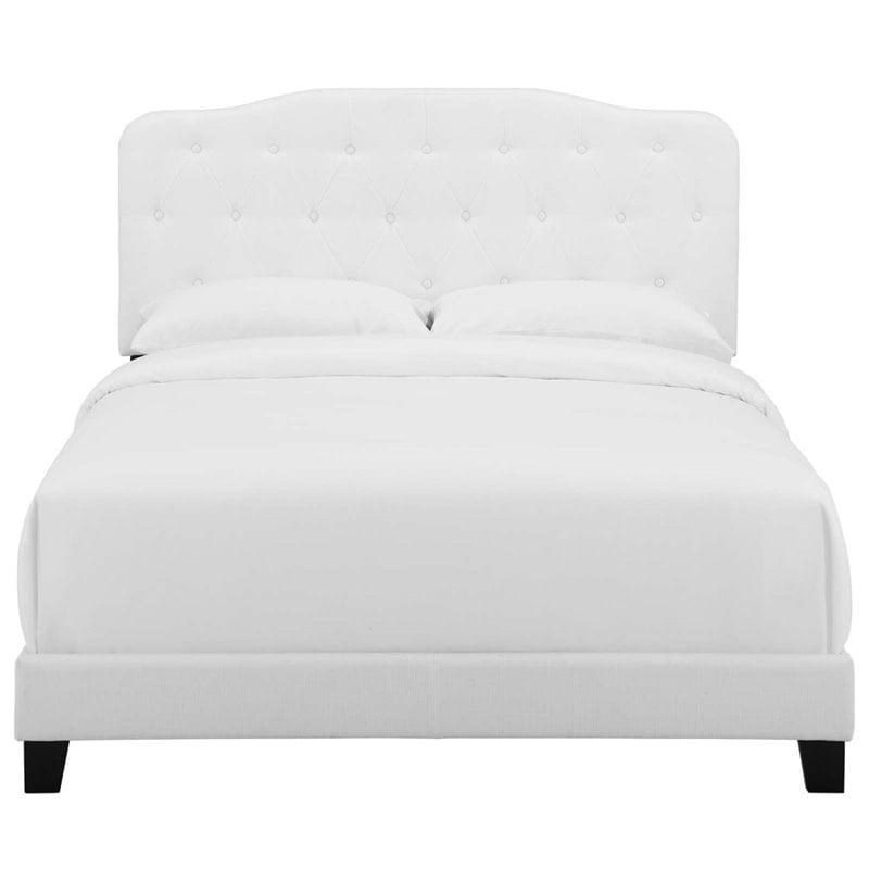 Pemberly Row Twin Upholstered Polyester Fabric Bed in White Finish