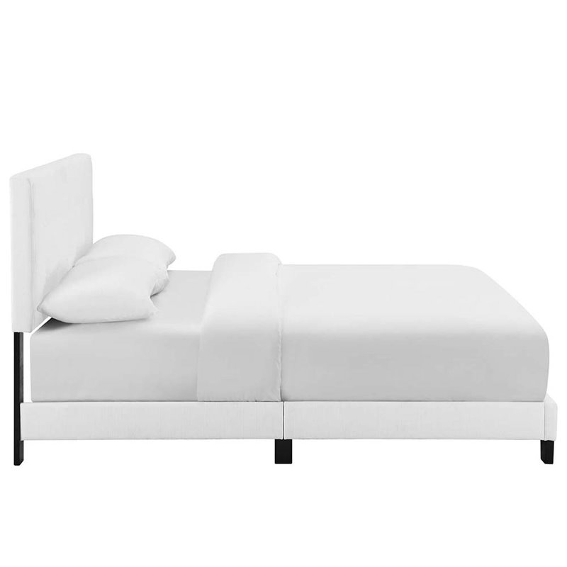 Pemberly Row King Modern Upholstered Polyester Fabric Bed in White