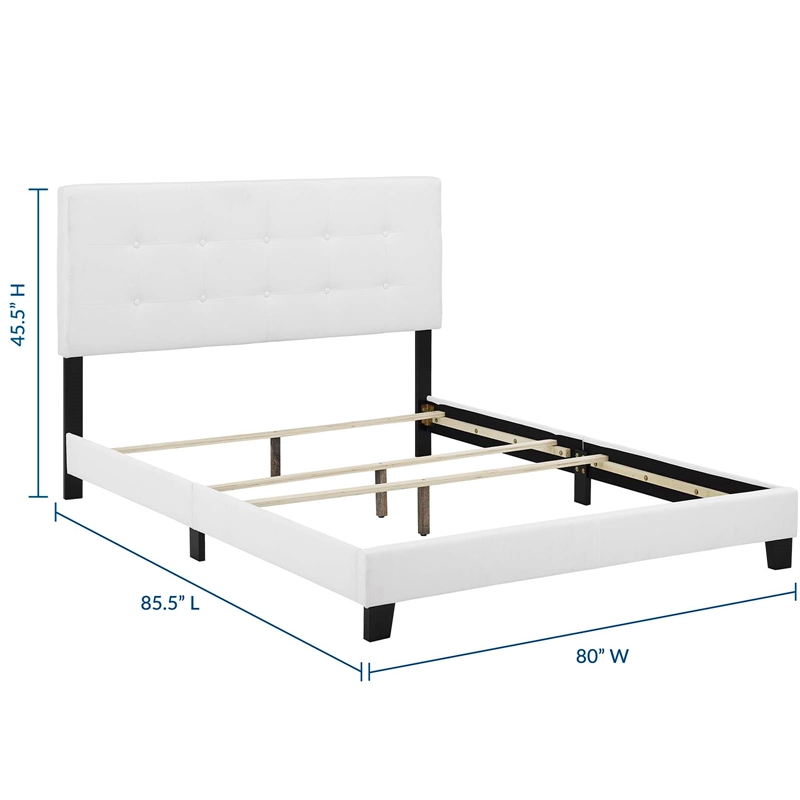 Pemberly Row King Modern Upholstered Polyester Fabric Bed in White