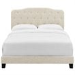 Pemberly Row Queen Upholstered Polyester Fabric Bed in Beige Finish