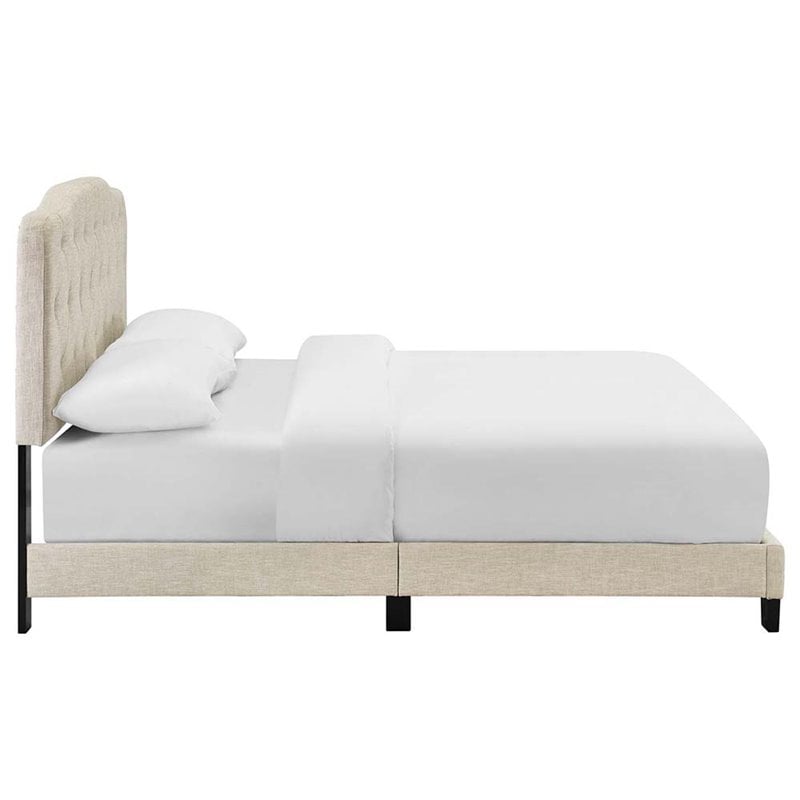 Pemberly Row Queen Upholstered Polyester Fabric Bed in Beige Finish