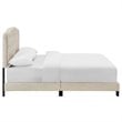 Pemberly Row Queen Upholstered Polyester Fabric Bed in Beige Finish