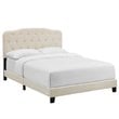 Pemberly Row Queen Upholstered Polyester Fabric Bed in Beige Finish