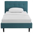 Pemberly Row Twin Modern Polyester Fabric and Wood Bed in Teal Blue