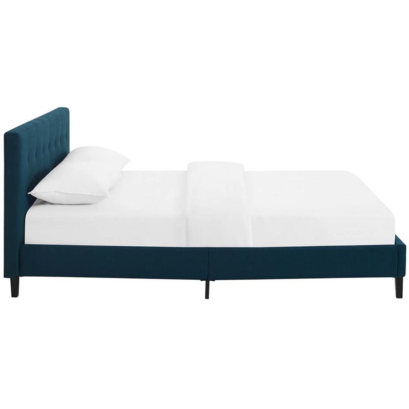 Pemberly Row Full Modern Polyester Fabric and Wood Bed in Azure Blue