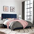 Pemberly Row King Tufted Button Velvet Platform Bed in Midnight Blue