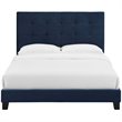 Pemberly Row King Tufted Button Velvet Platform Bed in Midnight Blue