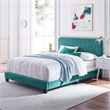 Pemberly Row Channel Tufted Performance Velvet Full Bed in Teal Green