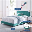 Pemberly Row Channel Tufted Performance Velvet Full Bed in Teal Green