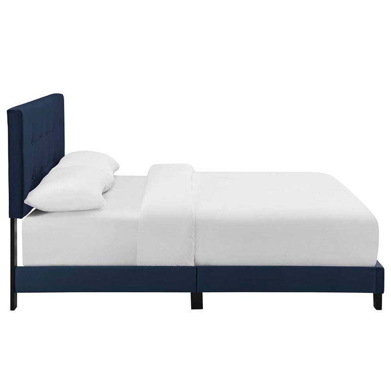 Pemberly Row Full Modern Performance Velvet Bed in Midnight Blue