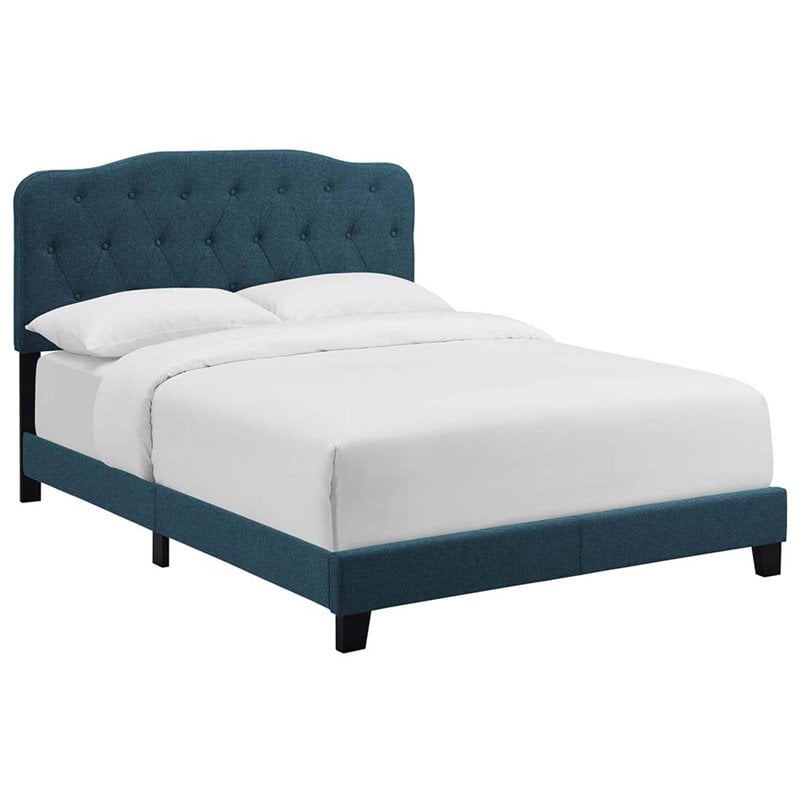 Pemberly Row Full Upholstered Polyester Fabric Bed in Azure Blue Finish