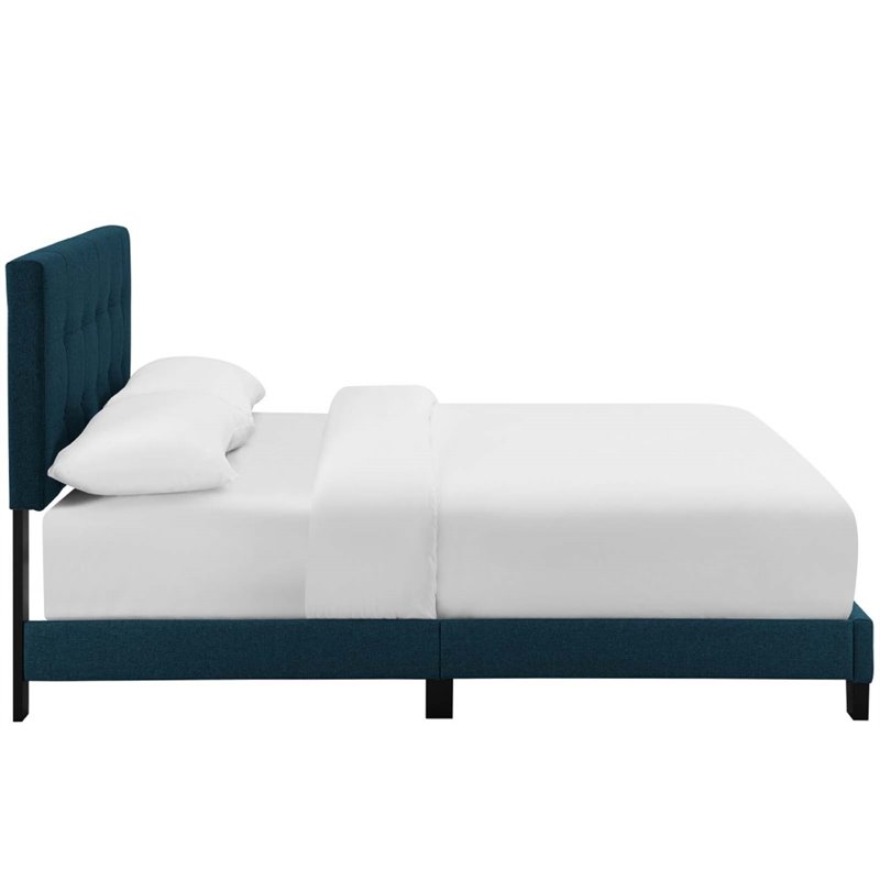 Pemberly Row Twin Modern Upholstered Polyester Fabric Bed in Azure Blue