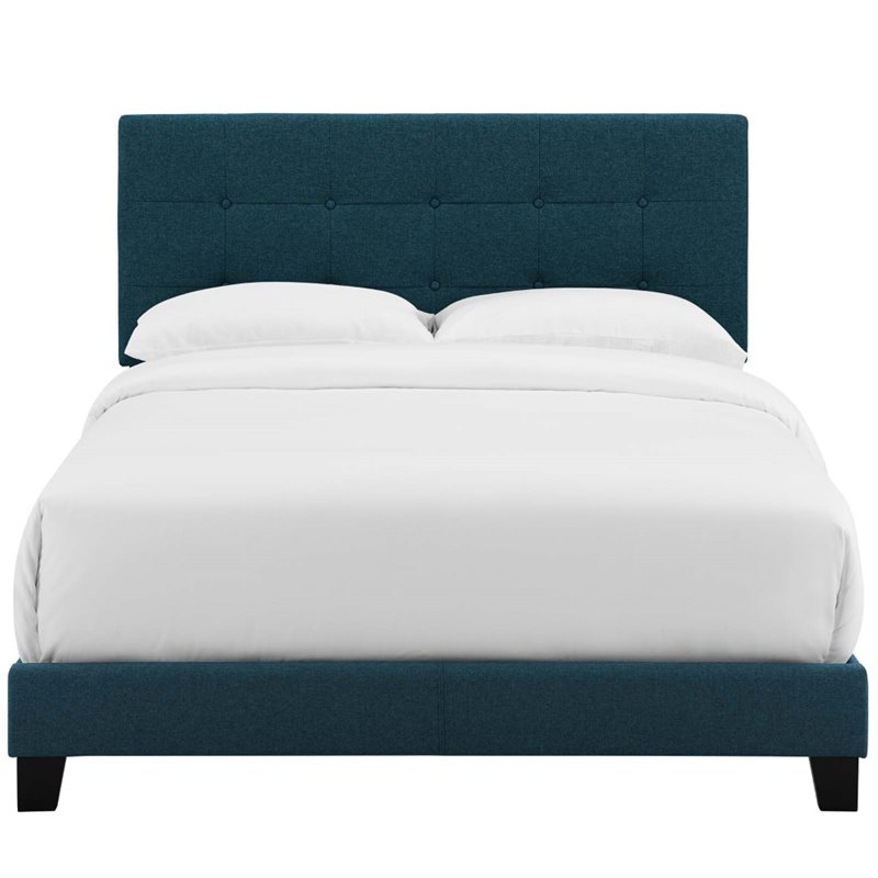 Pemberly Row Twin Modern Upholstered Polyester Fabric Bed in Azure Blue