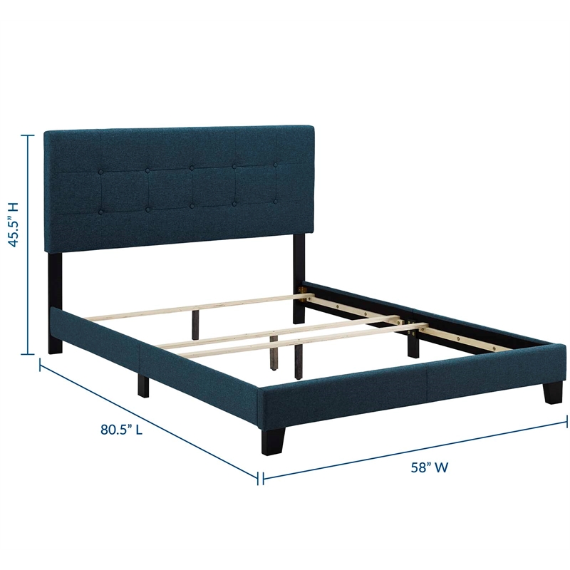 Pemberly Row Full Modern Upholstered Polyester Fabric Bed in Azure Blue