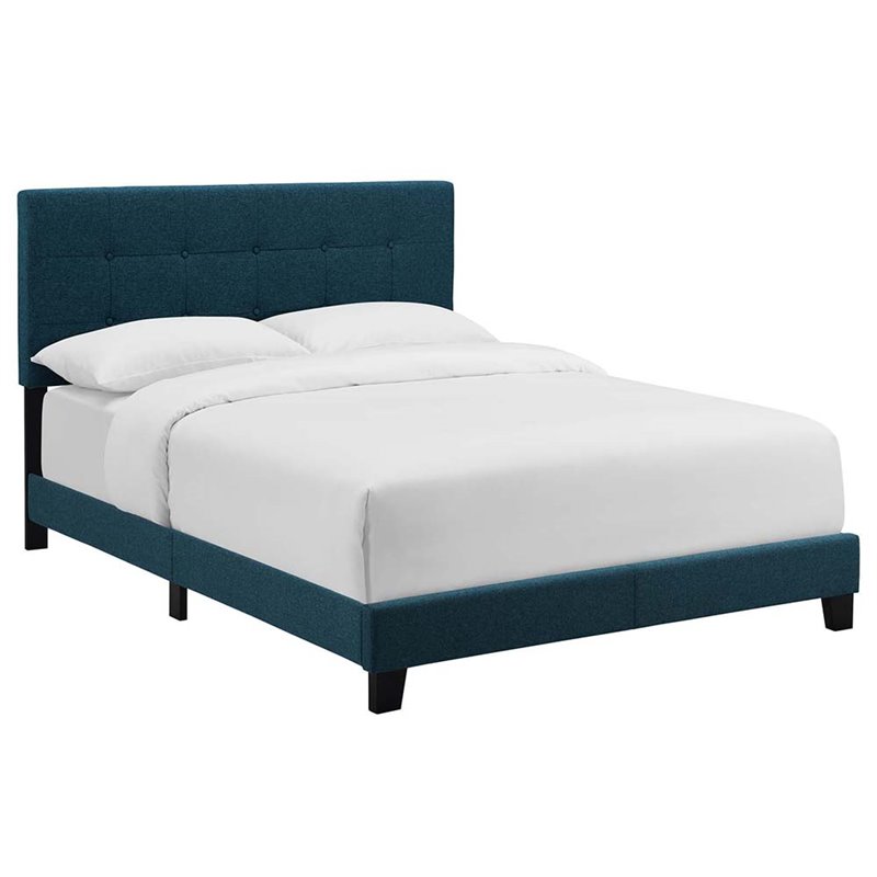 Pemberly Row Full Modern Upholstered Polyester Fabric Bed in Azure Blue