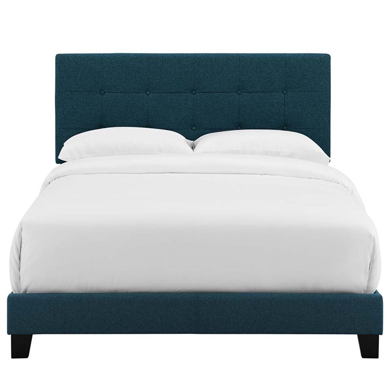 Pemberly Row King Modern Upholstered Polyester Fabric Bed in Azure Blue