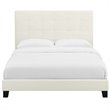 Pemberly Row Full Tufted Button Performance Velvet Platform Bed in Ivory