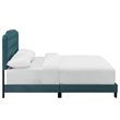 Pemberly Row Queen Modern Performance Velvet Bed in Sea Blue Finish