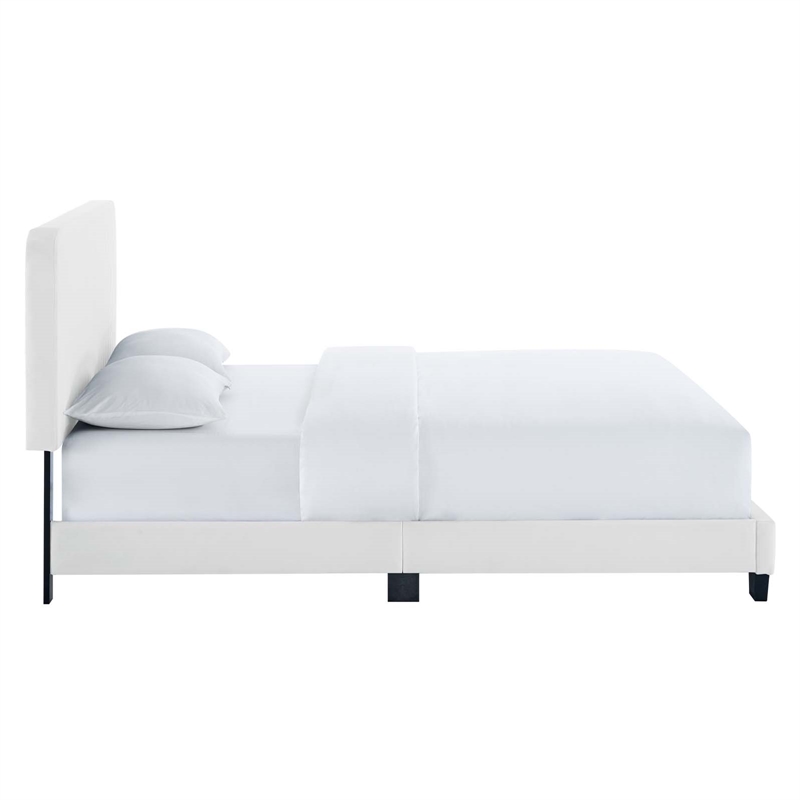 Pemberly Row Channel Tufted Performance Velvet Twin Platform Bed in White