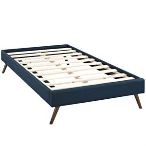 Pemberly Row Fabric Upholstered/Solid Wood Frame Twin Platform Bed in Azure
