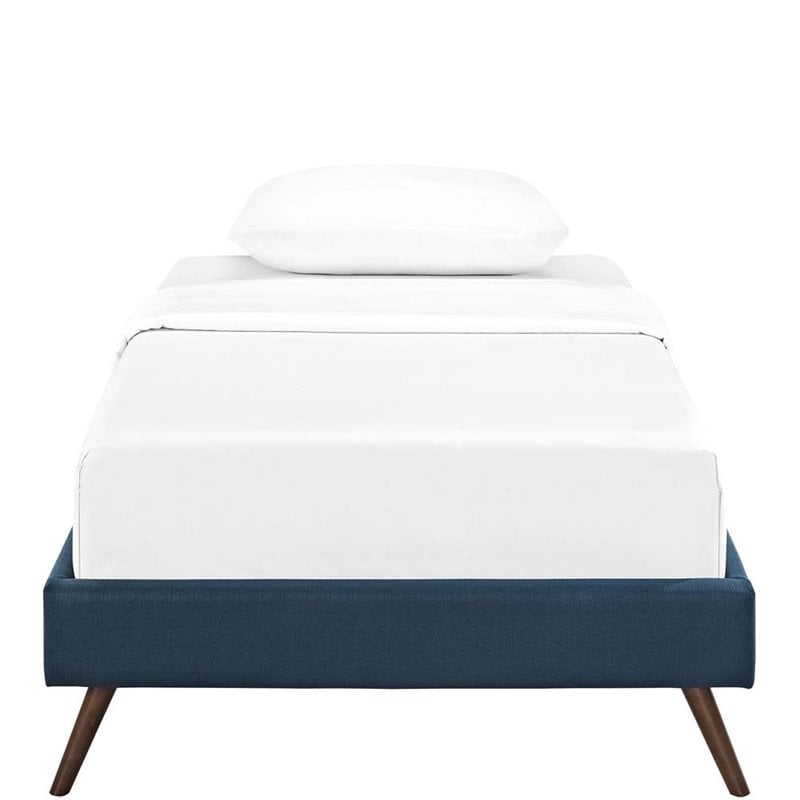 Pemberly Row Fabric Upholstered/Solid Wood Frame Twin Platform Bed in Azure