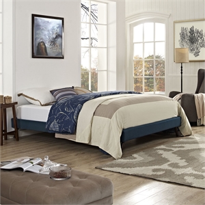 Pemberly Row Fabric Upholstered/Solid Wood Frame Full Platform Bed in Azure