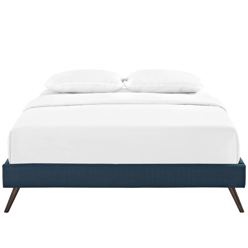 Pemberly Row Fabric Upholstered/Solid Wood Frame Full Platform Bed in Azure