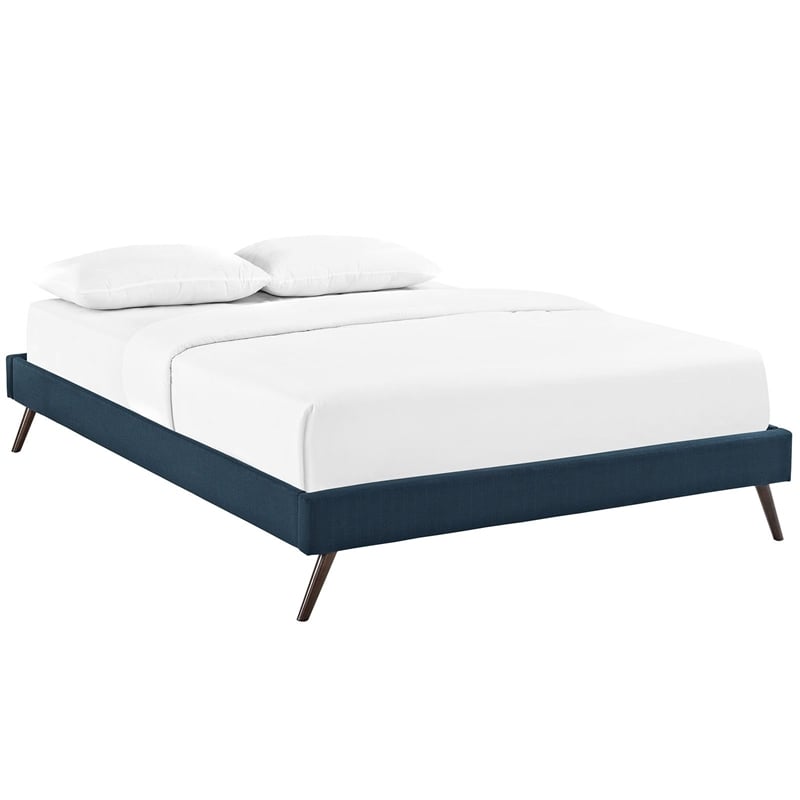 Pemberly Row Fabric Upholstered/Solid Wood Frame Full Platform Bed in Azure
