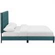 Pemberly Row Full Tufted Button Performance Velvet Platform Bed in Sea Blue