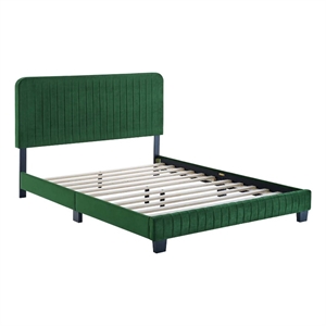 Pemberly Row Channel Tufted Performance Velvet Twin Platform Bed in Emerald