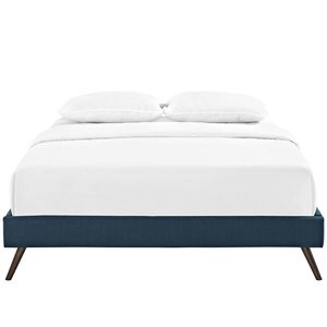 Pemberly Row Fabric Upholstered/Solid Wood Frame Queen Platform Bed in Azure