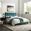 Pemberly Row Queen Tufted Button Performance Velvet Platform Bed in Sea Blue