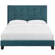 Pemberly Row Queen Tufted Button Performance Velvet Platform Bed in Sea Blue