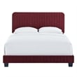 Pemberly Row Channel Tufted Performance Velvet Twin Platform Bed in Maroon Red