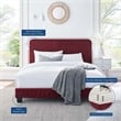 Pemberly Row Channel Tufted Performance Velvet Twin Platform Bed in Maroon Red